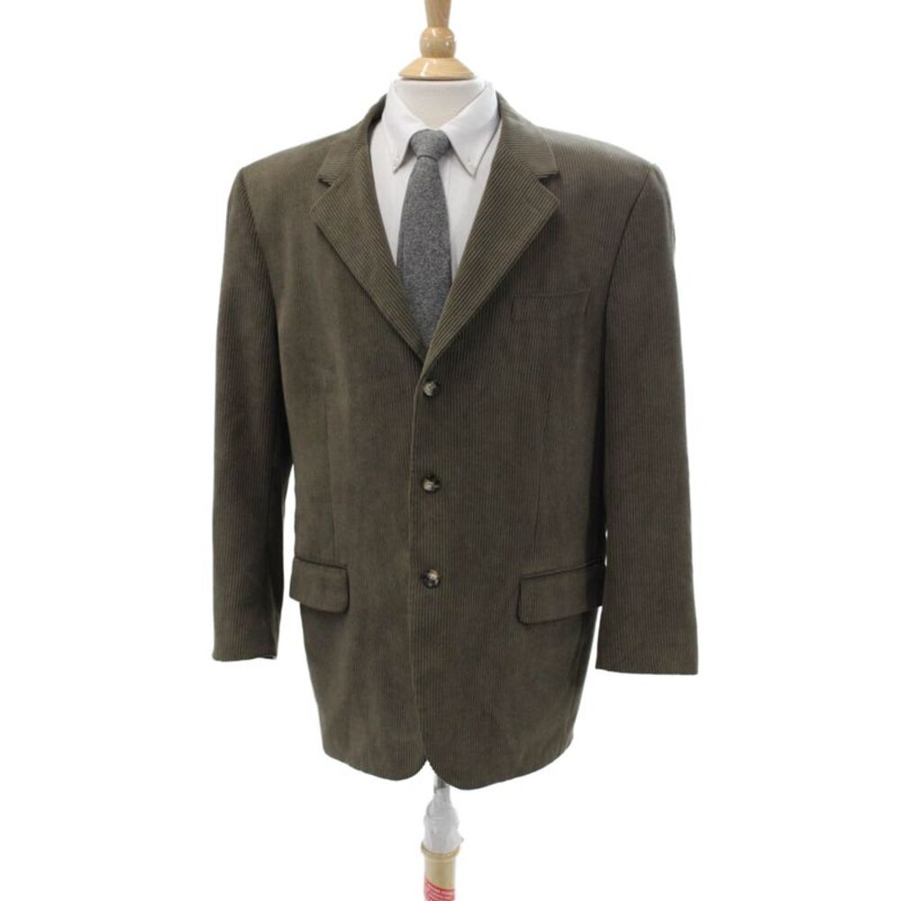 Sams Mens Striped Green Collared Sport Coat Button Long Sleeve Size 44